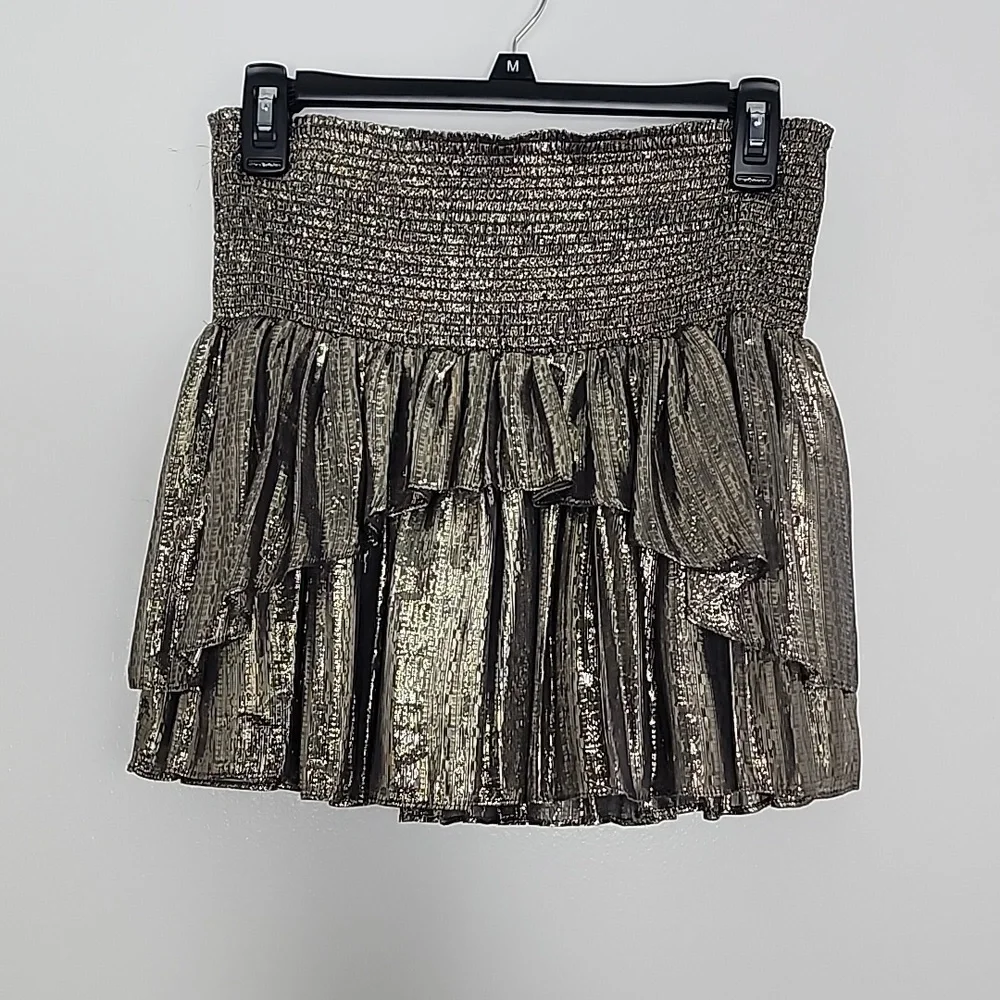 Ramy brook tonya platinum gold metal silk eva skirt set size L